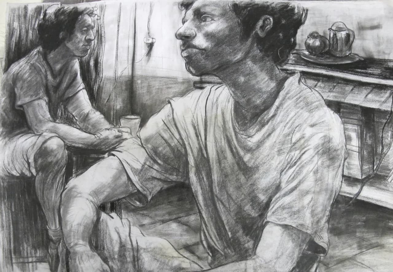 Life Model Drawing, Two Figures in an Interior